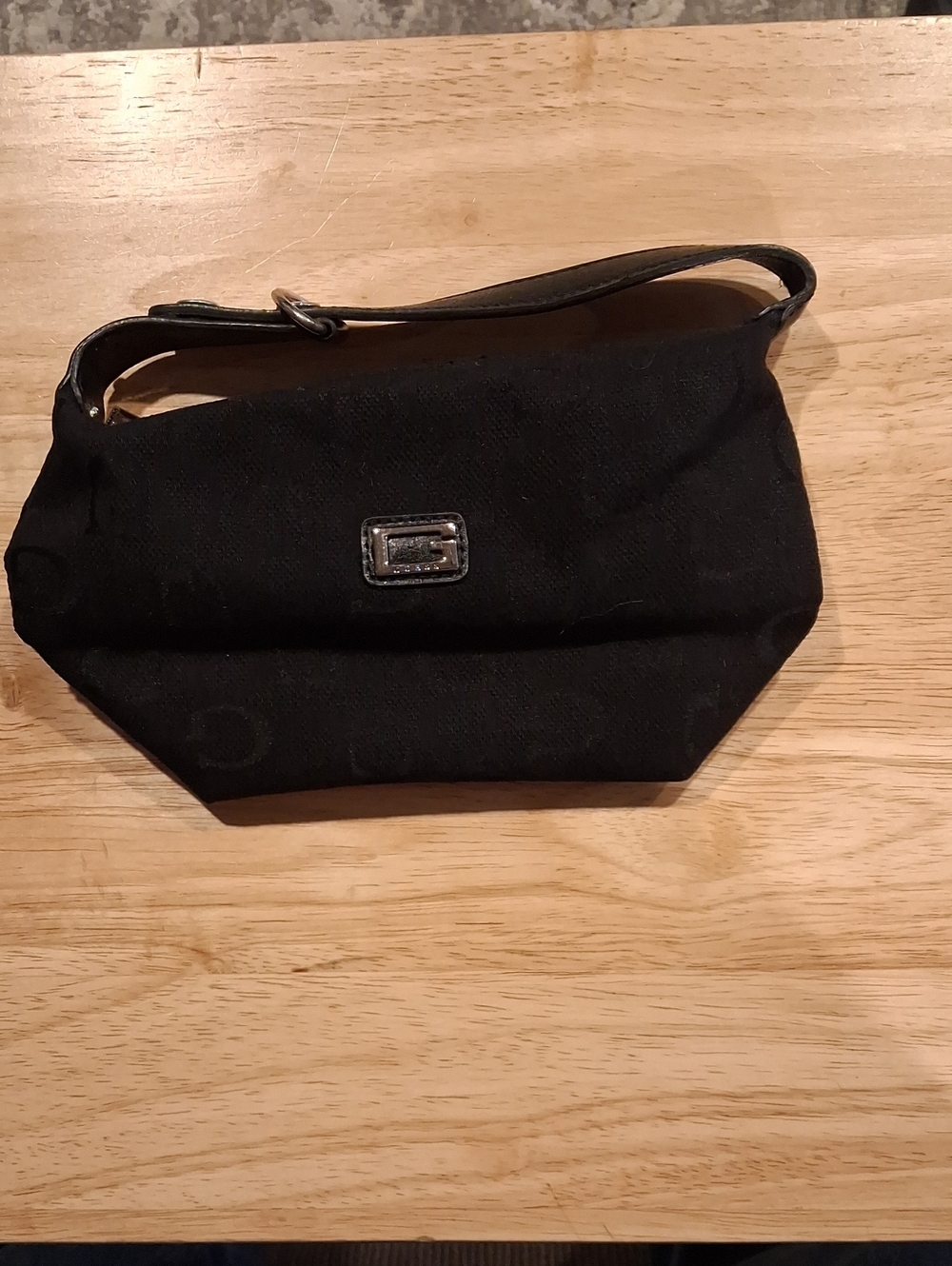 Vintage Guess Monogram Canvas Baguette Pouch Bag Black Y2K